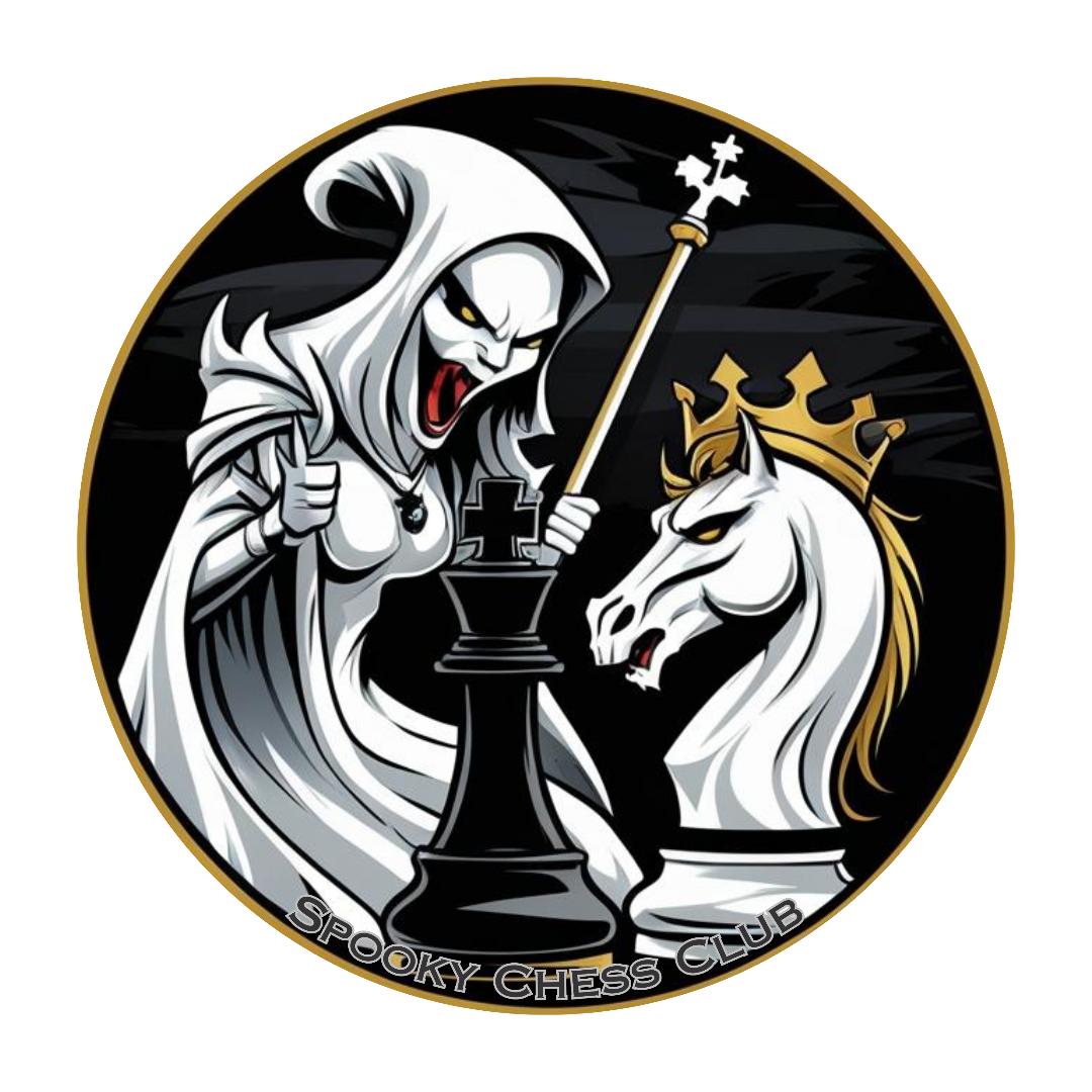 Spooky Chess Club logo showing a ghostly reaper and a crowned knight